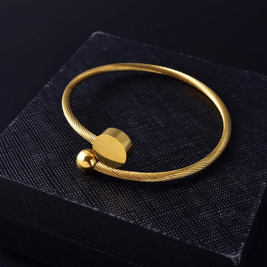 Light Luxury Classic Stainless Steel 18K Gold Plated Twisted Wire Beaded Bracelet, Unisex, Suitable For Daily Wear And Parties, Perfect Gift - Gold - View 1