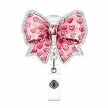 1pc Pink Bow Retractable Badge Reel Clip For Doctor, Nurse, Medical Student - Multicolor - View 4