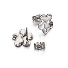 10pcs Elegant Fashion Stainless Steel Embossed Flower Stud Earrings With Holes For DIY Jewelry Making Women Pendant Earring Accessories - Earrings - View 5