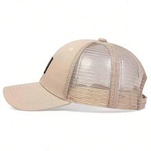 1pc Men's PU Leather Embossed Embroidered Baseball Mesh Cap, Adjustable Casual Hat For Outdoor, Spring/Summer - Beige - View 4