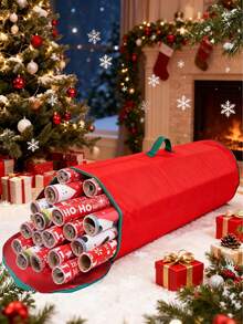 1pc Christmas Red Wrapping Paper Storage Hanging Bag, Gift Packaging Organizer, Foldable Gift Bag Storage, Dustproof Holiday Paper Storage Container, For Thanksgiving And Christmas Holiday Wrapping Paper Organizers - Red - View 8