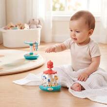1Pc Baby Toy Press And Spin Fun,3 In 1 Press And Rotate Toy,Baby Activity Ring Toss Game,Carousel Theme Toy,18 Months+ Toddle Education Brain Toy Gift - Multicolor - View 4
