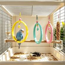 1pc Chewable Hanging Bird Swing Perch, Interactive Cage Bird Toy With Decorative Beads And Star Pendant And Metal Clip Hook, Suitable For Parrots, Budgies, Cockatiels And Other Pet Birds To Chew And Rest Cage Accessory - View 10