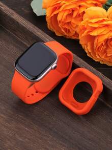 2合1運動矽膠錶帶與錶殼，相容 40mm、41mm、42mm、44mm、45mm、46mm 與 49mm 尺寸，柔軟舒適鉚接矽膠錶帶搭配防震鏤空矽膠保護殼，相容 Series Ultra/12/11/10/9/8/7/6/5/4/SE 機型，防水運動錶帶與錶殼套組，男女適用 - 矽膠錶帶+錶殼-橘色 - 查看 5