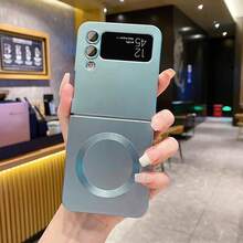 بطانية هاتف مغناطيسي مطلي بالكهرباء شامل اللون الصلب عالي الجودة مناسب ل- 11 Pro XL 7A 8 9 10 Pro XL مع وظيفة الشحن اللاسلكي. ل- Galaxy Z FLIP3 4 5 6 7 ،مصنوع من مادة TPU الناعمة، أنيق وجميل - أزرق حاد بعيد - مشاهدة 8