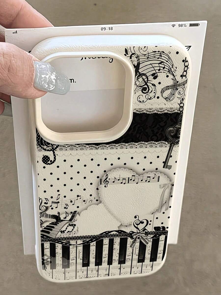 1 قطعة بطانية هاتف TPU أبيض بتصميم قلب ونوتة موسيقية ومفتاح بيانو بسيط بتغطية كاملة ومقاوم للصدمات متوافق مع أجهزة Apple 17 16 15 14 13 12 11 Pro Max Air والسلسلة - متعدد الألوان - مشاهدة 1