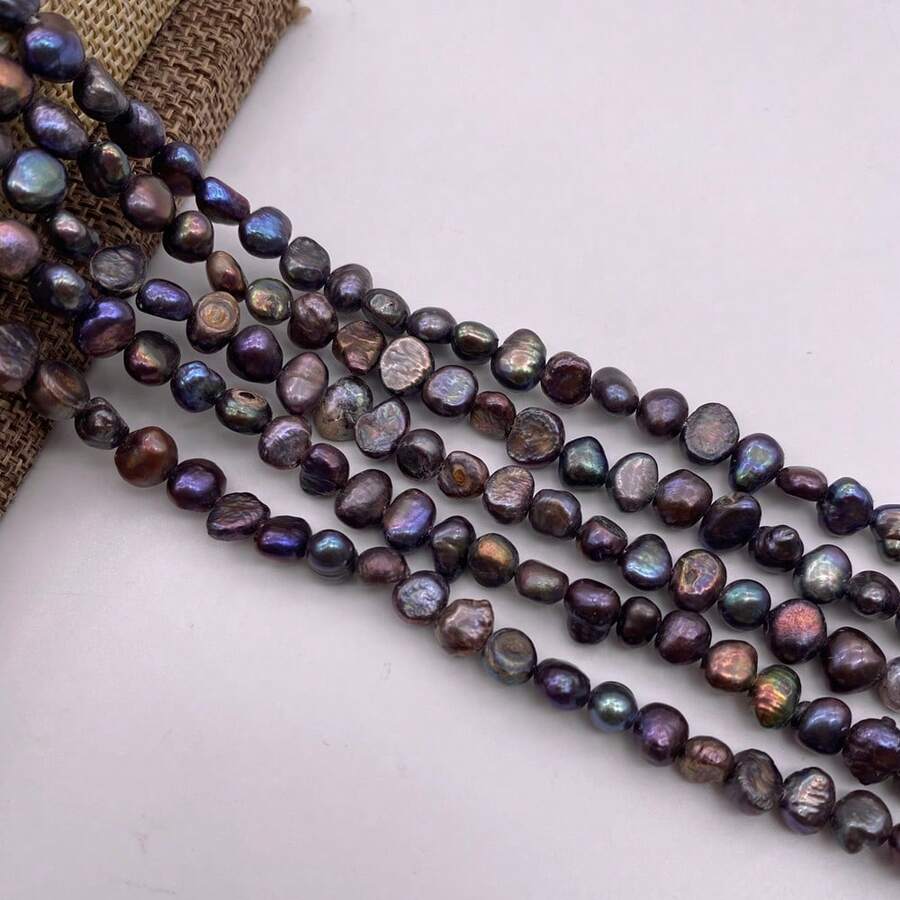6-7mm Black-Brown Potato-Shaped Small Baroque Freshwater Pearl DIY Accessory 1 Strand Length 35cm/13.78inch, Hole Diameter 0.8mm - Black-brown - View 1