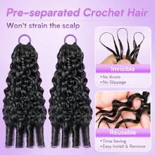VALLBEST 120g Curly Crochet Human Hair, Knotless Pre-Bunched Feather Crochet Human Hair Bundles, 18 Inch Invisible Miracle Knot Reusable Natural Black - Natural Black - View 3