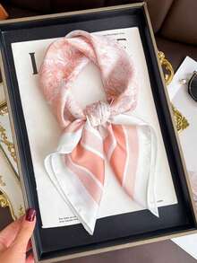 1pc Bohemian Style Paisley Print Women's Headscarf, Versatile Casual Silk Scarf For Spring And Summer, Vacation Sun Protection Shawl, Suitable For Daily Wear - Pink - View 11
