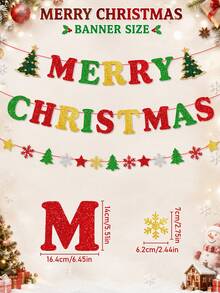 Red Green Gold Merry Christmas Banner Decor‑Glitter Paper Banner For Xmas Indoor, Home Office Party Fireplace Mantle Farmhouse Decor - Multicolor - View 2