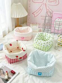 1pc Plaid Pattern Desktop Storage Basket, Makeup Brush Organizer, Skincare Storage Container Home Decor Solution, Woven Fabric Desktop Accessory Organizer, Suitable For Bedroom, Living Room, Office Organization - Multicolor - View 9