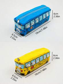 1個校車造型創意鉛筆盒，帆布材質耐磨防髒，3D趣味校車造型設計，順滑拉鍊易開合，黃/藍/紅/橘4色可選，校車造型窗戶熊與小動物滿版創意圖案設計，3D校車造型拉鍊鉛筆盒，學生文具收納，開學禮物創意可愛校車造型鉛筆盒 - 黃色 - 查看 4