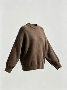 New Autumn/Winter Women's Square Neck Deep Brown Ribbed Collar Sweater, Casual Everyday Versatile - Brown - View 4