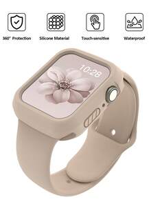2合1運動矽膠錶帶與錶殼套組，相容 40mm、41mm、42mm、44mm、45mm、46mm 與 49mm 尺寸，柔軟舒適鉚接矽膠錶帶搭配防震鏤空矽膠保護殼，相容 Series Ultra/12/11/10/9/8/7/6/5/4/SE 機型，防水運動錶帶與錶殼套組，適合男士與女士 - 矽膠錶帶+錶殼-奶茶色 - 查看 7