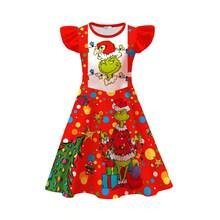 The Grinch 6pcs The 2026 New Christmas Halloween Dream Forest Flutter Sleeve Dress For Big Kids - A - View 22