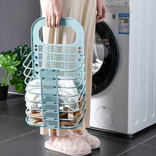 1pc Foldable Large Capacity Wall-Mounted Plastic Storage Basket, No-Drill With Hooks, Space-Saving Hanging Laundry Basket, Suitable For Bathroom - View 3