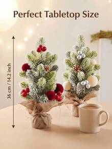 1 Set Of Mini Christmas Trees, 36cm Tall/14.1in, Perfect For Home And Tabletop Decorations. Features Red Berries And Pine Cones, Snowflakes, And Greenery. Suitable For Christmas Decorations, Table Decorations, Home Decor, And Room Decorations. - Multicolor - View 2