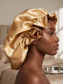 1pc Champagne Pink Patchwork Lace Satin Sleep Cap, Soft Moisturizing Hair Protection Night Cap For Women - Dark Green - View 6