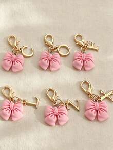Pink Compact Bowknot Letter A-Z Keychain Pendant, Matching Bag Charm, Seasonal Opening Halloween Interactive Small Gift - Multicolor - View 7