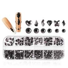 12-fack rund och flerformad lyxig glaskristall-rhinestone, färgglada platta 3D gnistrande nagelkonstdekoration, DIY nagelutsmyckningstillbehör, för DIY nageldesign och dagligt bruk - Multifärgad - Visa 12