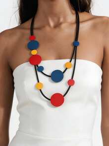 MARLIWOO 1pc Vintage Colorblock Multi-Layer Long Necklace, Colorful Bohemian Party Niche Jewelry - Colorful - View 1