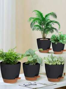 5pcs Self-Watering Planter Set, Plastic Planting Pots With Drainage Holes And Trays, Plastic Flower Pots For Indoor And Outdoor Plant Seedling Cultivation - A - View 10