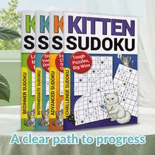 Kitten Sudoku Notebook Set, Cute Cat Logic Puzzle Activity Notebook, Includes Beginner, Intermediate, Advanced And Challenge Levels, Brain Training Grid, Portable Travel Learning Supplies - Kitten Sudoku Notebooks - View 3