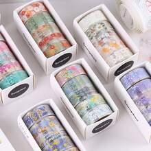 5 Rolls Highly Attractive Transparent Floral Washi Tape Set, Fresh Flower & Plant Scrapbooking Collage Decorative Material - Washi Tape - View 1