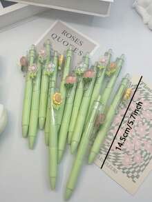 Floral Pattern Retractable Neutral Pen Quick-Dry Black Ink - Soft Floral Design Smooth Writing Suitable For Various Office Settings School Exams Practice Birthday Gift, Back To School - Multiple Flower Pens - View 7