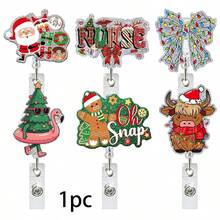 1pc Fun Christmas Acrylic Retractable Badge Reel, Medical Professional Gift, Scroll Design - Multicolor - View 1
