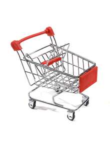 1pc Stainless Steel Mini Shopping Cart Storage Box - Rectangular File & Miscellaneous Organizer Container - Multicolor - View 14