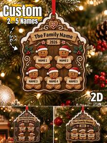 Custom Gingerbread Family Christmas Ornament, Personalized 2-5 Names Holiday Tree Decor, Festive Gingerbread House Style, Customized Family Keepsake, Customizable Name Hanging Ornament, Christmas Home Decor, Holiday Gift 2026, Christmas Decorations - Style D - View 1