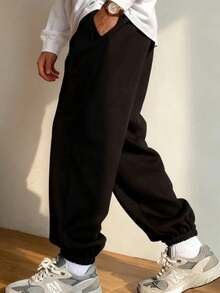 Men's Summer Comfortable Fit Drawstring Waist Seasonal Jogger Black Sport 3-Thread Sweatpants RF0649 - Black - View 3