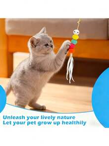 3PCS/5pcs/8pcs Random Style Hanging Cat Toys With Bells | Artificial Feathers | Bite-Resistant | Stimulate Cat's Hunting Instinct | And Durable Material | Multiple Designs | With Pleasant Bells, Simulate Hunting Fun | Designed For Indoor And Outdoor Cat Interaction | Physical Sound | No Battery Required - Multicolor - View 3