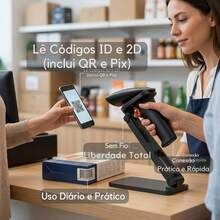 Leitor de Código de Barras padrão sem Fio 1D, 2D, Bluetooth USB leitura rapida 5v windows MacOS Linux unix android - Preto - Visão 3