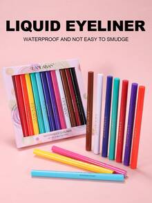HANDAIYAN Set Eyeliner Cair Warna-warni 12 Buah: Cepat Kering, Anti Luntur, Sangat Cerah, Set Eyeliner Cair Matte - Set Hadiah Liburan Halloween, Natal, dan Cosplay. Kosmetik. Perlengkapan Pesta. Pilihan Warna Terbaik. - Hooked On You - View 8