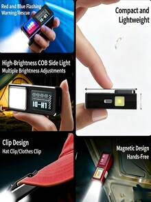 2/1pc Mini COB LED Work Light, Type‑C Rechargeable EDC Flashlight With Magnetic Back & Clip, 5 Lighting Modes Red‑Blue Warning Strobe Light For Repair, Camping - Mini Work Light Flashlight - View 11