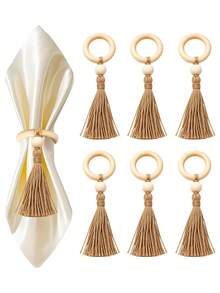 1-24pcs Wooden Tassel Napkin Rings, Bohemian Rustic Style Napkin Holders, Daily Table Decor, Suitable For Christmas Holidays, Thanksgiving Feast, New Year Celebration, Wedding Reception, Dinner Party Table Setting, Holiday Home Kitchen Decoration - Multicolor - View 11