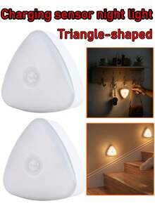 1 pieza Luz nocturna activada por movimiento magnético, aplique de pared LED triangular recargable por USB, lámpara con sensor inalámbrico para escalera, dormitorio, cocina, armario - Luz nocturna triangular con carga inductiva - Ver 2