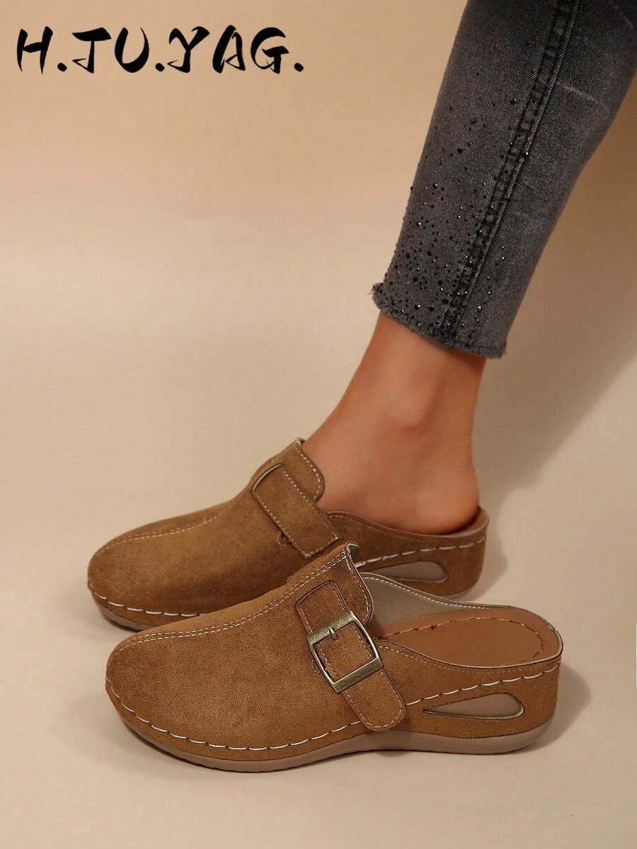 Fashion Women's New Wedge Heel Thick Sole Closed Toe Mule Slippers, Lightweight Comfortable Soft Bottom Indoor Outdoor Walking Sandals For Spring And Autumn