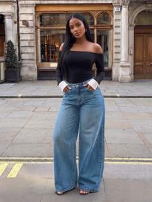 Low-Waist Wide-Leg Casual Blue Jeans With Slant Pockets, Autumn Clothing For Women Spring Fall - Blue Ambition - View 7