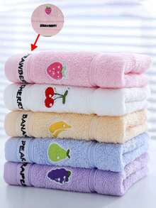 6pcs Small Towels, Multiple Colors Available, Pure Cotton Embroidered Fruit Pattern, Colorful Solid Color Towels, Randomly Shipped, Suitable For Facial Cleansing, Hand Washing, Home Use (Unisex), Highly Absorbent, Quick Drying, Non-Fading, Suitable For All Seasons, Suitable For Bathroom, School, Kitchen, Holiday Gifts, Travel And Other Scenarios - Mixed Colors - View 1