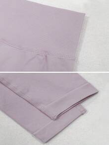 Women's Solid Light Purple Seamless Leggings, High Waist Tummy Control Booty Lift For Yoga Pilates Gym, Sportswear - Lilac Purple - View 3