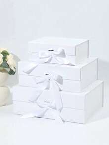 1pc Ribbon Gift Box, Foldable Bowknot Gift Box, Hard Box, One-Piece Cosmetic Gift Box, Birthday Gift, Holiday Gift Packaging Box - A - View 5
