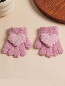 1/2 Pairs Kids Cartoon Patch Coral Fleece Full Finger Gloves, Bear Rabbit Heart Patch Soft Warm Winter Gloves, Suitable For Toddler Boys And Girls - Multicolor - View 28
