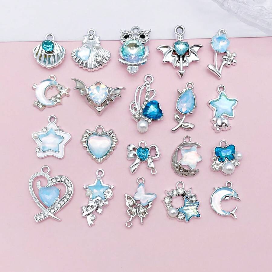 20Pcs Assorted Charms Rhinestone Pearl Moon Star Heart Owl Shell Alloy Pendants For DIY Earrings Necklaces Bracelets Jewelry Making Accessories - Multicolor - View 1