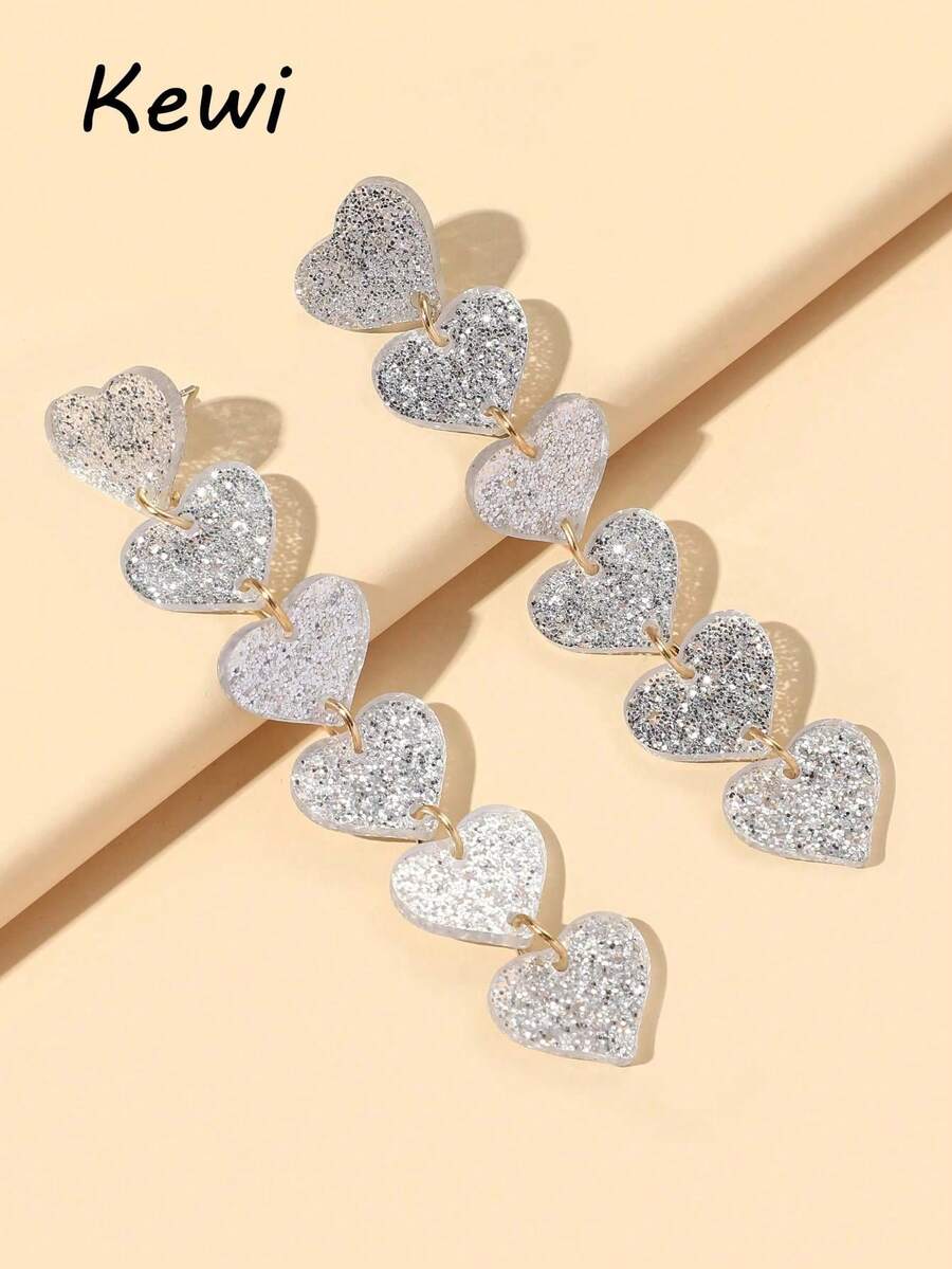 Aretes colgantes con corazón y detalles de brillo, San Valentín, Mamá, Madre, Día de la Madre, Regalo - Multicolor - Ver 1