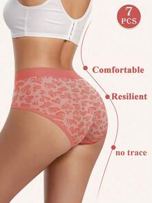 MEIYATING 7pcs Women Leopard Print Seamless Briefs, Low Waist Underwear With High Elasticity, Comfortable And Skin-Friendly - Multicolor - View 5
