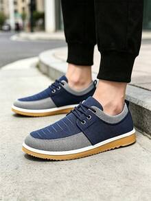 Tenis Casuales para Hombre con Agujetas, Zapatos de Lona Transpirables en Diseño Bicolor, Sneakers Ligeros Antideslizantes para Uso Diario, Trabajo y Caminata - Azul - Ver 2
