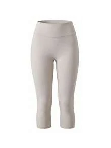 Women's Casual Sport Capris, High Waist Solid Color Athleisure Basic Skinny Activewear Legging Pants, For Yoga, Running, Training, Outdoor Sports - Beige - View 3